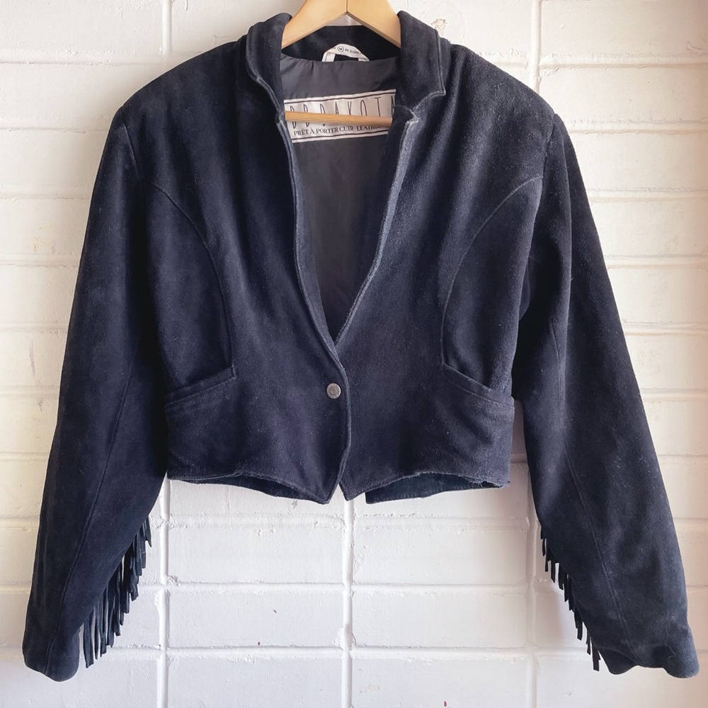 Vintage BB Dakota Black Leather Fringe Jacket